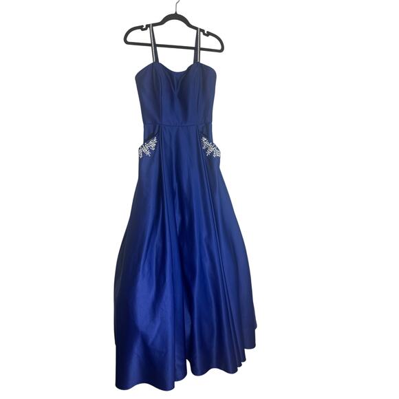 Blondie Nites by Stacy Sklar Women's Prom Gown 7 Strappy Embellished Royal Blue - Picture 7 of 16